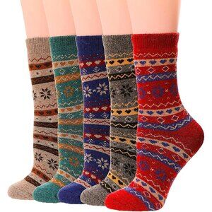 YZKKE 5Pack Womens Q-24 Vintage Winter Soft Warm Thick Cold Knit Wool Crew Socks